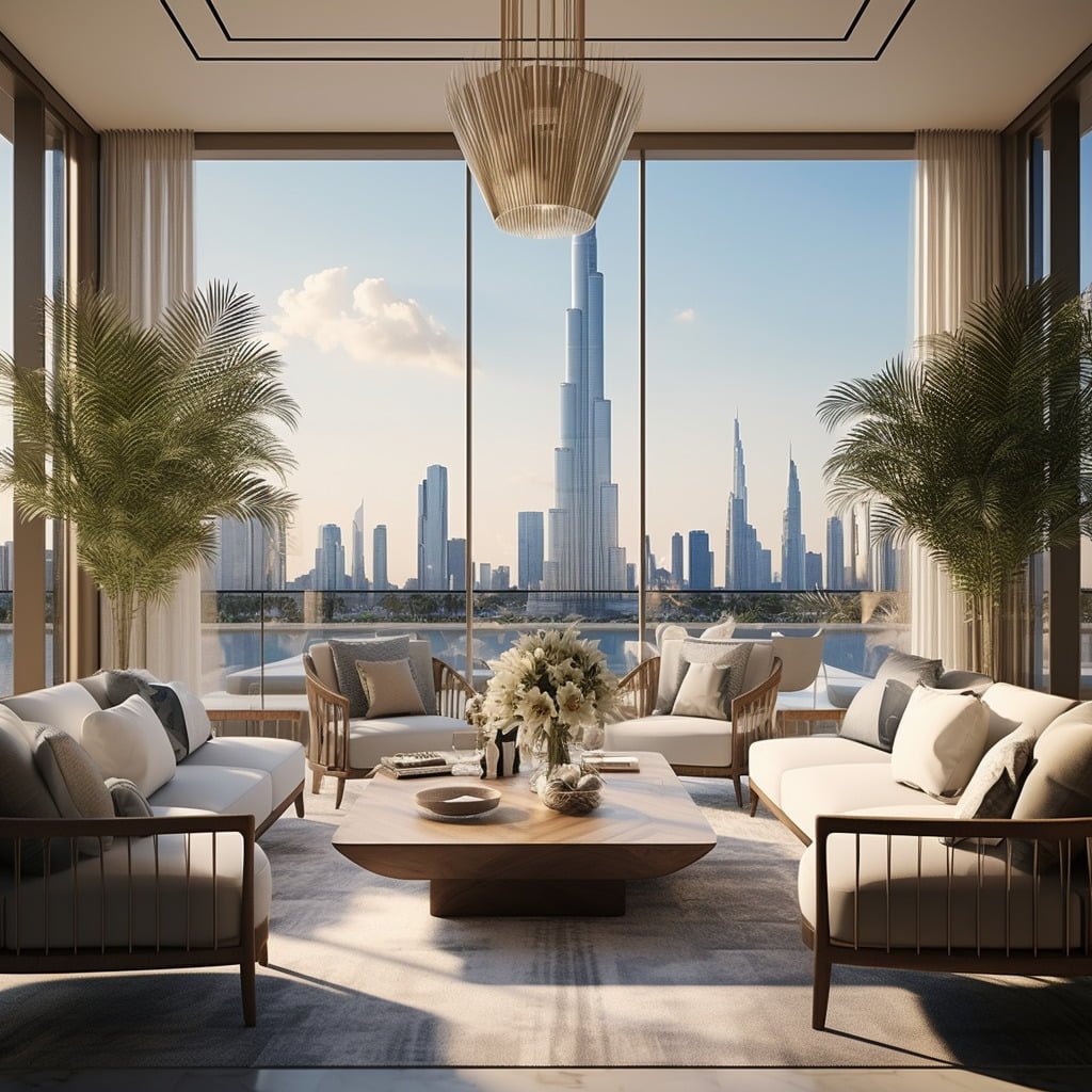 livingroom sofa's with burj khalifa view