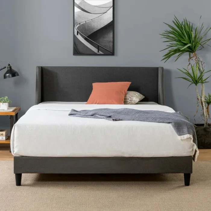 Upholstered Winged Headboard Bed