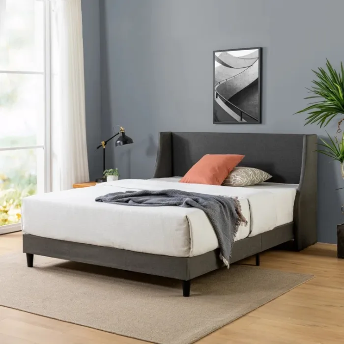 Upholstered Winged Headboard Bed